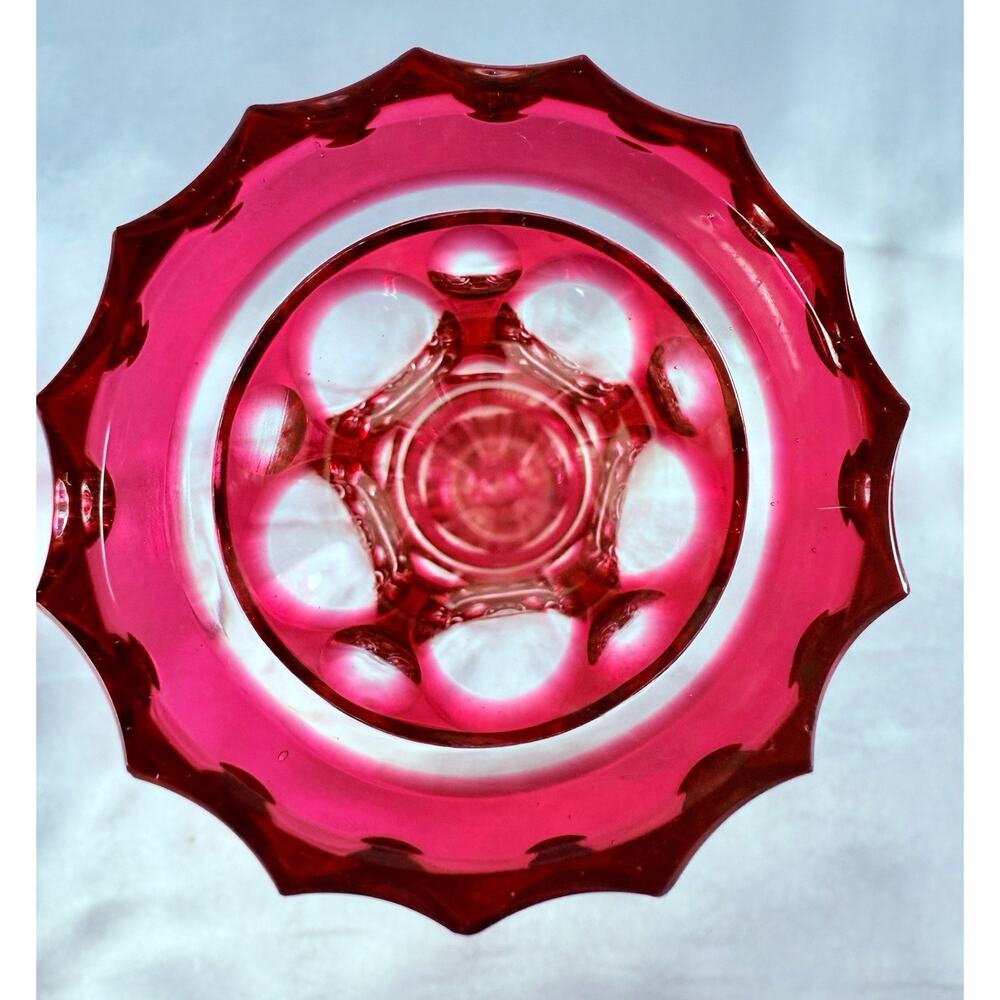 Antique Bohemian Ruby Cut to Clear Trumpet Bud Vase 6.5” Victorian Art Glass - Picture 3 of 8